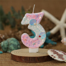 Ocean Mermaid Theme Cake Candles with Numbers 3, Purple Cake Topper with Sequins for Girls Birthday Party Cake Decoration Supplies, Version D