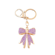 Sparkly Gold Plated Color Rhinestone Bow Keychains for Women, Suitable for Keychains, Wallets, Handbags, Backpacks Light Purple
