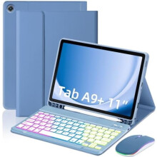 Keyboard Mouse Case for Samsung Galaxy Tab A9 Plus 11" (SM-X210/X215/X216/X218), Rainbow Backlit, Detachable USB-C, Magnetic, Pen Slot, Compatible