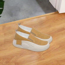 Women's Platform Sneakers Spring Summer Casual Shoes Streetwear Rubber Sole Round Toe Breathable Sports Shoes for Driving Camping Work, Yellow, 39