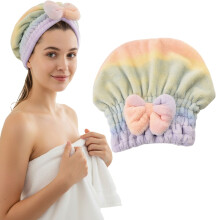 Microfiber Hair Wrap Hair Drying Cap Hair Plopping Cap Towel Curly Hair Quick-Drying Hair Towels Wrap for Women Accessories (Gradient Green)