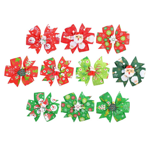 Conjunto de 10 presilhas de cabelo em cores sortidas para meninas, perfeitas para o Natal. 8 x 7,5 cm (3,1 x 3 polegadas).