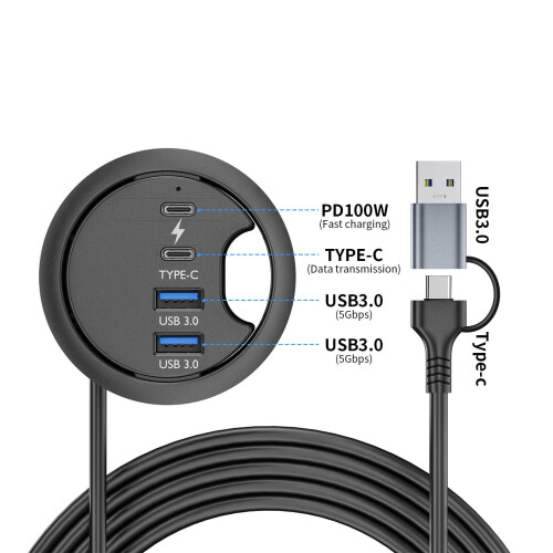 Suporte de mesa USB com encaixe para organização de cabos 1