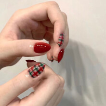Ongles artificiels de Noël, faux ongles en amande, manucure française, 15 tailles pour femmes