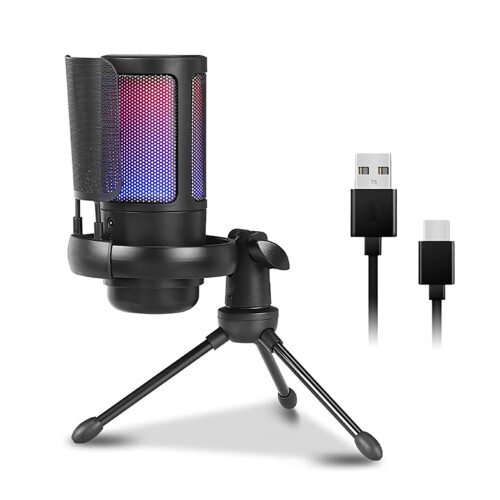 Micrófono de condensador USB-C con luces RGB