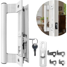 Conjunto de maçaneta para porta de vidro deslizante com fechadura, branca – Compatível com portas de 1 a 1-1/8", espaçamento entre parafusos de