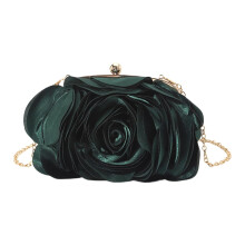 YIEMEEN Kvinnor Elegant Rose Blomma Satin Mini Aftonväska med Avtagbar Kedja för Bröllopsfester Evenemang Handväska Plånbok