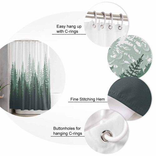 Κουρτίνα ντους Green Forest 60x72 ίντσες αδιάβροχη 2