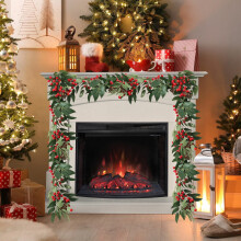 Guirlanda de Natal com Folhas de Salgueiro, 1,7 m de Altura, com Frutas Vermelhas, Decoração para Casa, Folhas de Salgueiro Artificiais, Pinheiros