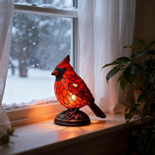 Solas deisce gloine dhaite Cardinal Lamp éin roisín dearga2 phíosa 1