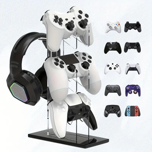 3-lags spilcontroller-stativ og hovedtelefonstativ, opbevaringsstativ til PS5S4-controller, controllerholder, headsetstativ, spiltilbehør