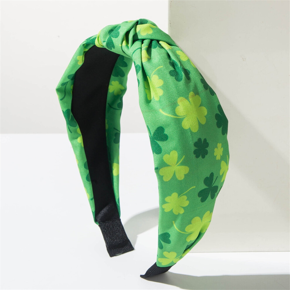 St. Patrick's Day Wide Clover Fabric Headband with Shamrock Print Knot Design for Everyday Wear and Themed Events D