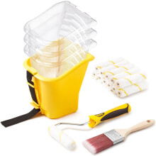 18-delige handverfemmerset met 10 cm beker en magnetische kwastgreep – ideaal voor kleine schilder- en reparatieprojecten.