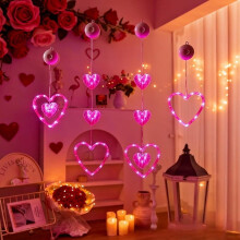 Taplcvy-Heart Shape LED Window Hanging Lights, Romantic Decorative String Lights with Suction Cups for Bedroom, Party & Home Decor