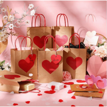 Lot de 10 sacs cadeaux pour la Saint-Valentin avec papier de soie, étiquettes et poignées – Sachets en papier kraft pour bonbons, mariage,