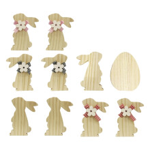 Set di 2 statuette decorative in legno a forma di coniglietto, in legno non rifinito.