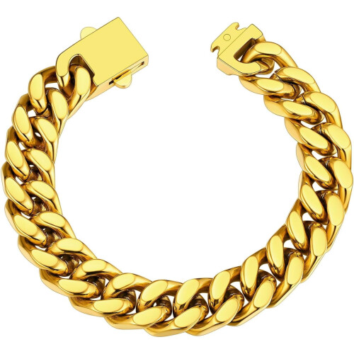 Rustfrit stål cubansk led armbånd til mænd sort eller 18 karat