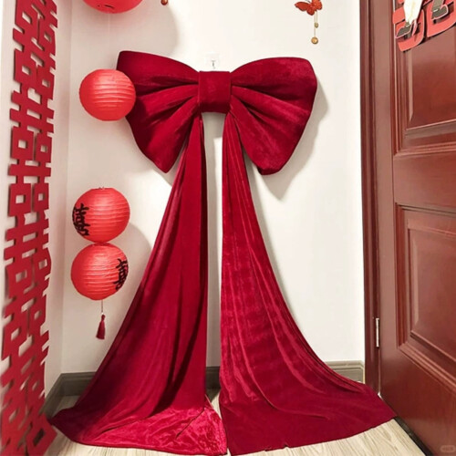 Red plush bow tie decoration for wedding and party backdrops 1