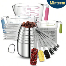 Ensemble de tasses et cuillères doseuses en acier inoxydable et plastique, emboîtables, pour ingrédients secs et liquides, cuisine et pâtisserie