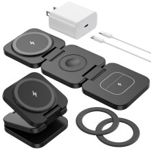 Hopfällbar 3-i-1 trådlös laddningsstation kompatibel med Samsung: S24/S23/S22, Z Fold/Flip, Watch Ultra/7/6/5, Buds — Svart