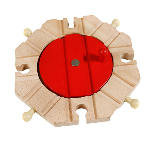 Wooden Train Set with Turntable and Building Accessories