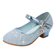 Girls Princess PU Sequins Boots - Silver/Blue, Lightweight & Comfortable, Party Wear for Toddlers, Size 36, Compatible with Kids' Fashion