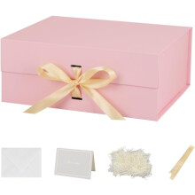 Grande boîte cadeau magnétique rose (13 x 11 x 5,3 pouces), avec ruban et papier froissé, coffret cadeau de luxe pliable pour cadeaux de mariage