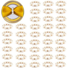 Lot de 100 ronds de serviette jetables dorés, imitation perle et perles blanches et dorées – Décoration de table pour mariage, fête, dîner et