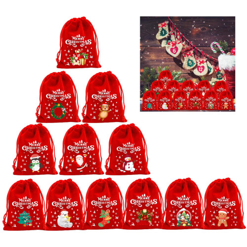 12 Sacolas de Presente de Natal de Pelúcia com Cordão 1