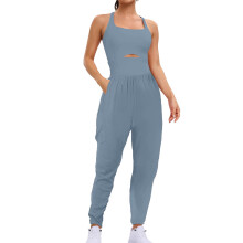 Fukttransporterande damlöpning i ett stycke träningsjumpsuit gym yoga aktivkläder bekvämt stretchtyg ljusblå 2XL