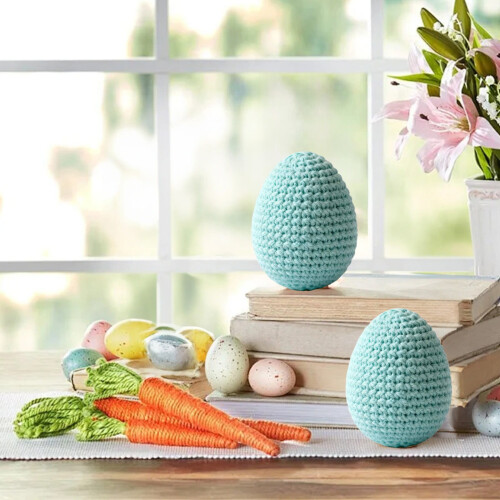 Hand Crocheted Easter Egg Ornament Light Blue Foam Filled 2