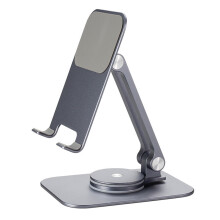 Hopfällbar 360 roterande telefonhållare för mobiltelefoner och surfplattor | Justerbar höjd/vinkel | Halkfri | Bärbar aluminiumlegering