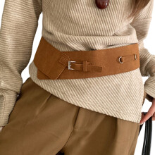 Stylish Wide Belt Slimming Waist Effect Matte Texture-Camel