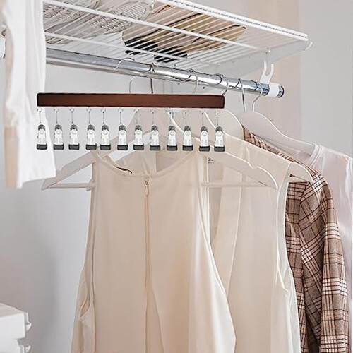 Gruccia in legno con 10 clip per pantaloni, calze e sciarpe 1