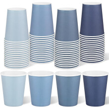 60 vasos de papel desechables de 9 onzas, color azul degradado, ideales para fiestas, manualidades y días festivos. Disponibles en 4 colores.