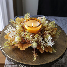 Couronne de bougies (1 pièce, 25 x 25 cm), décoration de table automnale, centre de table, décoration de fête pour Thanksgiving, Noël et