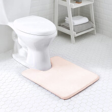 Tapis de bain extra épais en mousse à mémoire de forme en forme de U (51 x 61 cm, rose poudré) – Antidérapant, absorbant, lavable en machine,