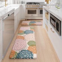 Ensemble de 2 tapis de cuisine en mousse confortable Ă motif floral - Tapis anti-fatigue, antidĂ©rapant et impermĂ©able pour les cuisiniers Ă