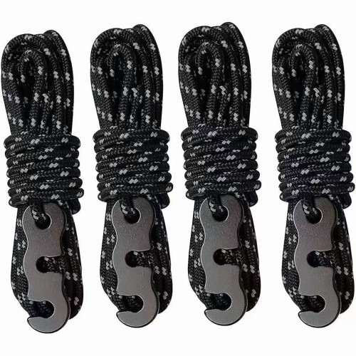 Cordas refletoras à prova de vento para barraca de camping com fivelas (4 peças)