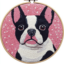 Kit de bordado con aguja perforadora DIY: Diseño adorable de Boston Terrier, fácil para principiantes, incluye aro e hilo – Compatible con