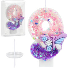 Pink & Purple Butterfly Number 9 Candle with Glitter & Sequins – Cake Topper for Girls, Women, Birthday & Anniversary – Compatible with Standard