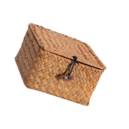 Lightweight Portable Wicker Storage Basket with Cover-small