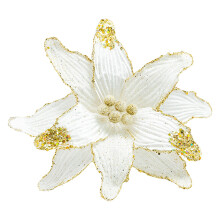 Decorações de Natal 2025: Flores de Natal em veludo vermelho vinho com glitter dourado champanhe, luxuosas para árvore de Natal, guirlanda e