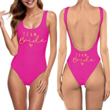 Maiô feminino de uma peça, conjunto de biquíni com estampa de letras, top com bojo removível, cintura alta, sem mangas, tamanho XL, rosa pink