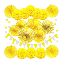 Ensemble de décorations en éventails de papier avec pompons, guirlande de bannières colorées pour fête, décoration pour le mois du patrimoine,