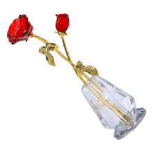 Crystal Rose Figurine with Vase Bouquet Ornament Women Mom-Red