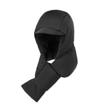 Calentador de cuello con capucha acolchada para invierno, cálido y resistente al viento, color negro.