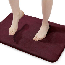 Tapis de bain extra épais en mousse à mémoire de forme 43 x 61 cm (17 x 24 po) bordeaux – Antidérapant, absorbant, moelleux et lavable en