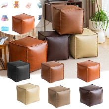 Faux Leather Ottoman Footstool – Poofy Moroccan Style, Extra Seating & Storage, Modern Floor Cushion, Compatible with Living Room & Bedroom Decor