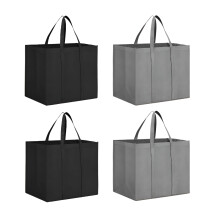 GASTROPOD Wiederverwendbare Einkaufstaschen, 4er-Pack, faltbare Öko-Taschen mit langen Henkeln zum Einkaufen und für Kleidung (Grau & Schwarz)